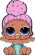 Adorable Animated Character with a Pink Bun and Blue Eyes