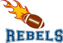 Rebels Football Team Logo with Flaming Football