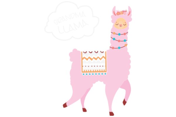 A Whimsical Pink Llama with a Crown and a Blanket