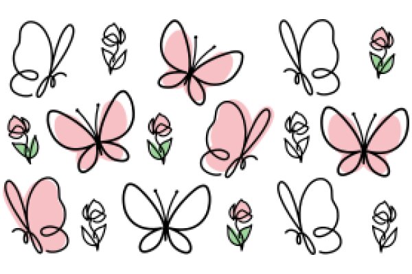 A Collection of Pink and White Butterfly Illustrations