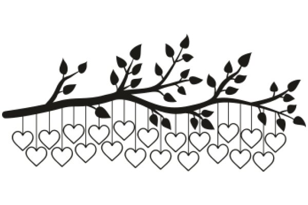 Silhouette of a Tree with Heart-Shaped Leaves and a Branch of Heart-Shaped Leaves