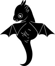 Stylized Black and White Illustration of a Bat with Fish-like Features