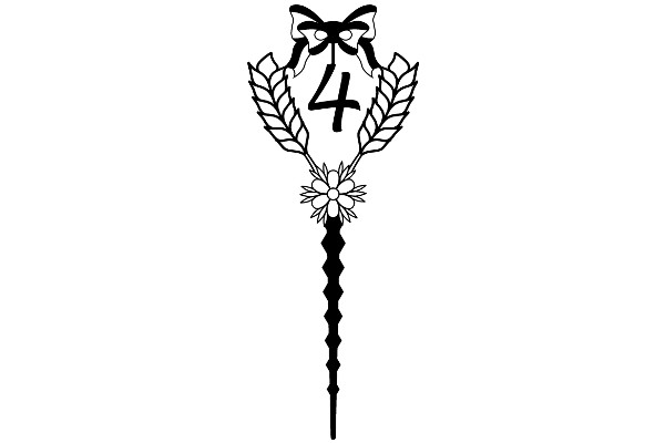 A Stylized Number 4 with a Bow and Flower Design