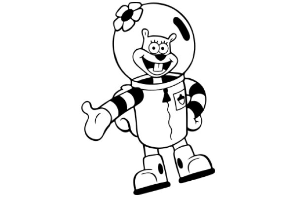 A Playful Cartoon of an Astronaut with a Flower on its Head