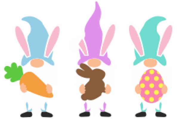 Three Stylized Cartoon Bunny Characters with Unique Attire and Accessories