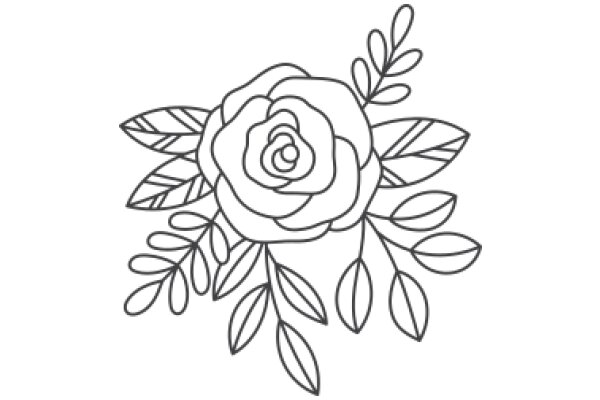 Stylized Floral Design: A Rose with Leaves