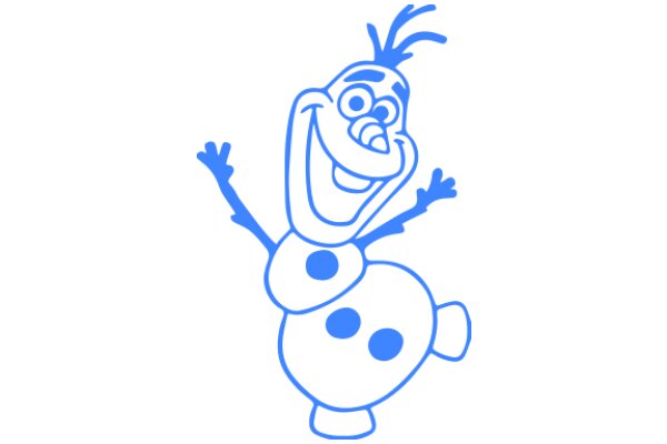 A Blue Line Drawing of a Happy Cartoon Character