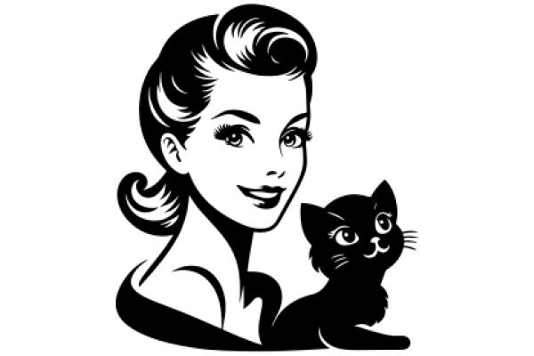 A Stylish Illustration of a Woman and Her Cat