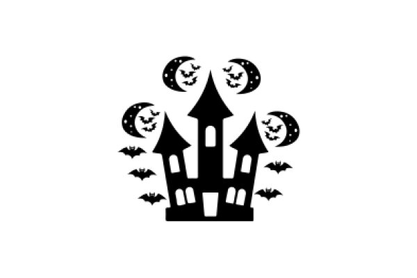 Midnight Halloween Scene with Bats and a Moonlit Castle