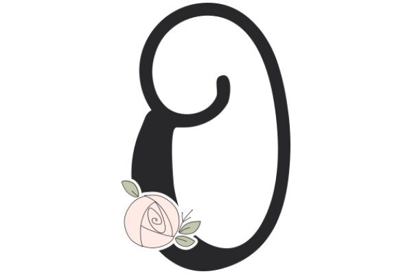 Stylized Letter 'O' with a Pink Rose and Leaves