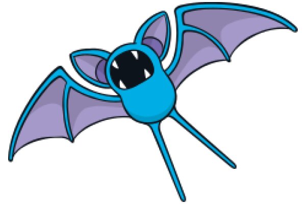 Vivid Blue Bat with Purple Wings and Black Eyes