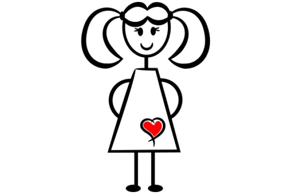 A Simple, Stylized Drawing of a Girl with a Heart on Her Dress