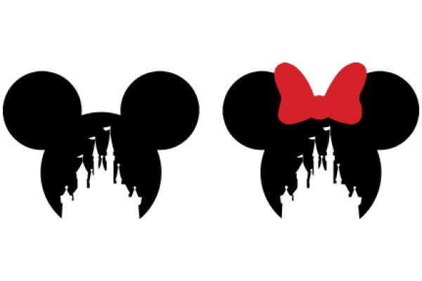 A Silhouette of Mickey Mouse Ears with a Red Bow on Top