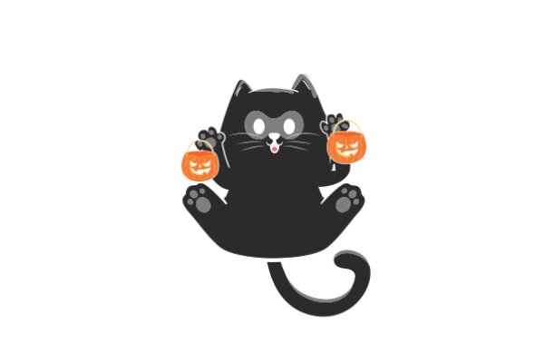 A Playful Halloween Scene with a Black Cat and Orange Pumpkins