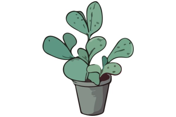 A Whimsical Illustration of a Potted Plant with Large, Spotted Leaves