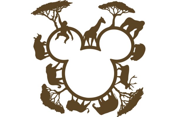 A Silhouette of a Disney-Inspired Scene with Animals and a Tree