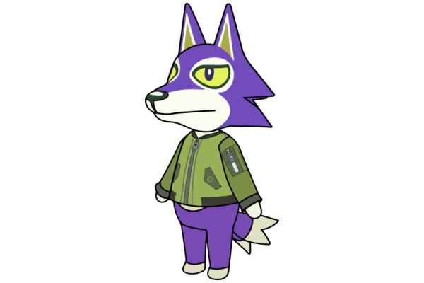 Anthropomorphic Fox Character with a Purple Jacket and Green Coat