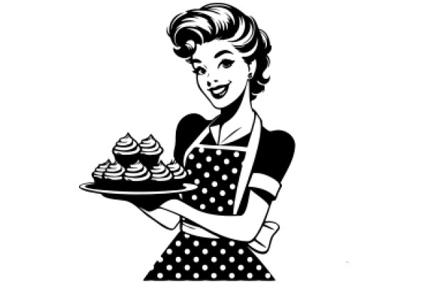 A Classic Illustration of a Woman with Cupcakes