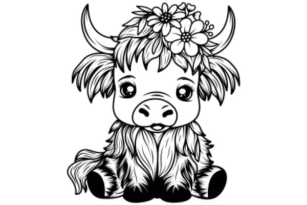 Adorable Cartoon Cow with a Flower Crown