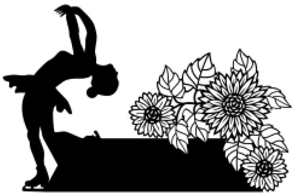 Silhouette of a Gymnast with Flowers