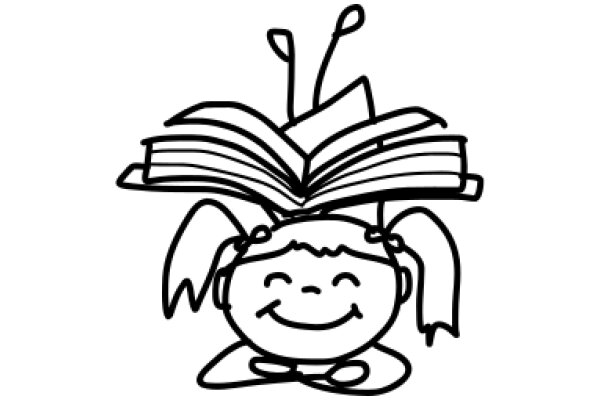 A Whimsical Illustration of a Smiling Character with a Book on Its Head