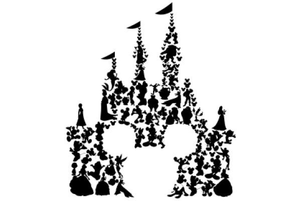 A Silhouette of a Castle Surrounded by a Variety of Silhouetted Characters