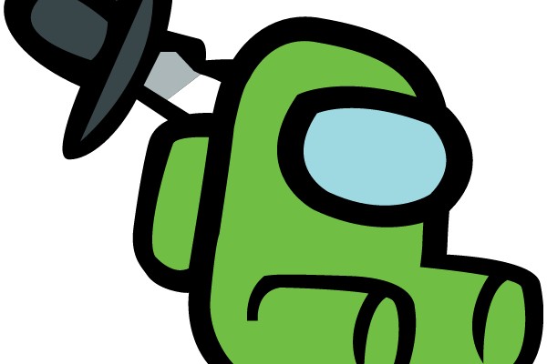 A Playful Illustration of a Green Robot with a Hat and a Knife