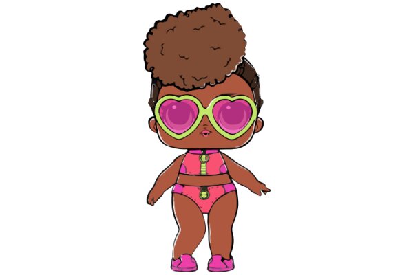 Stylish Cartoon Character with Pink Swimsuit and Pink Heart-Shaped Sunglasses