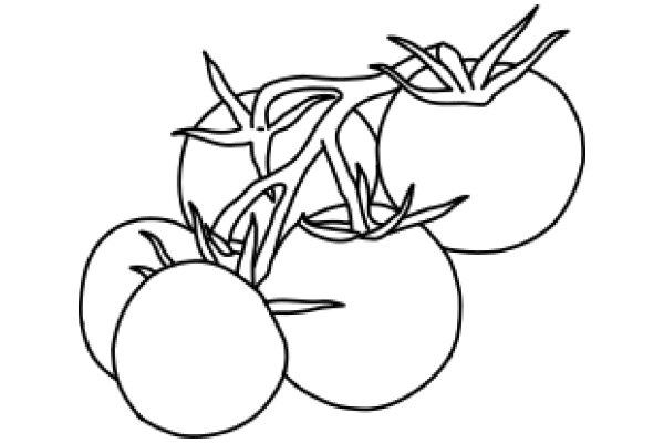 A Line Drawing of a Bunch of Apples with Stems