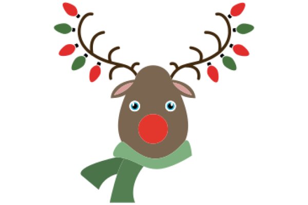 A Festive Reindeer with a Scarf and Christmas Decorations