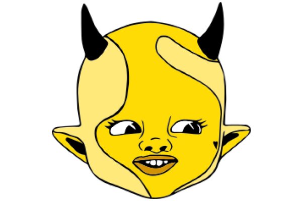 Whimsical Yellow Character with Horns and a Mouth