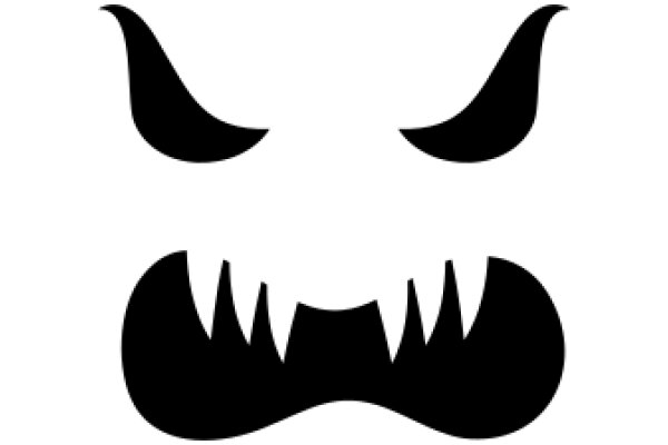 Stylized Black Icon of a Frowning Face with Horns