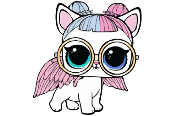 Adorable Cartoon Cat with Pink Wings and Glasses