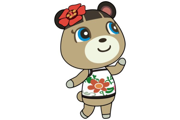 Adorable Cartoon Bear with a Flower on its Head