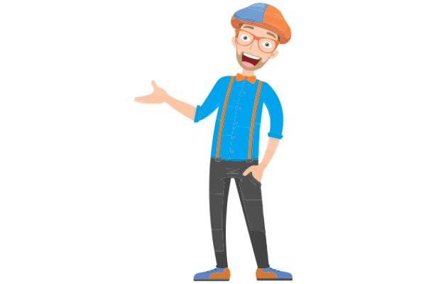 Stylish Cartoon Character: A Man in a Blue Shirt and Orange Hat