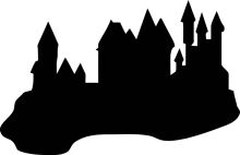 Silhouette of a Castle and Town, with a Tower and Spires