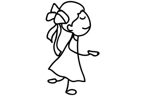 A Whimsical Line Drawing of a Girl with a Bow in Her Hair