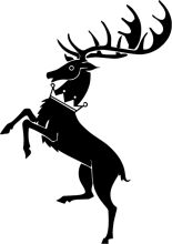 Stylized Black and White Silhouette of a Deer with Antlers and a Crown