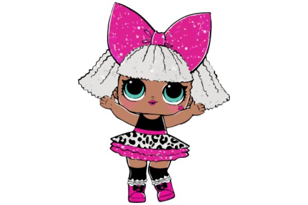 Stylish Cartoon Character with Pink Bow and Leopard Print Dress