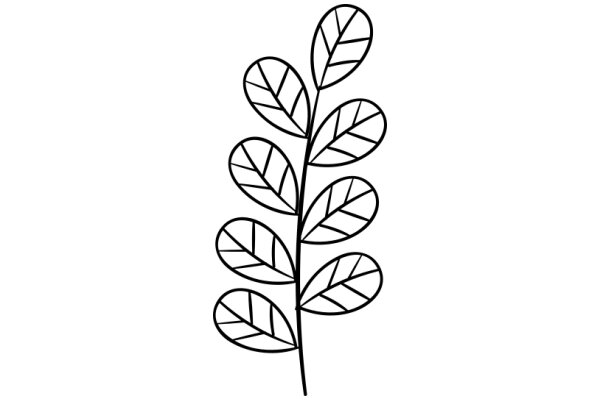 Simplistic Line Drawing of a Leafy Branch