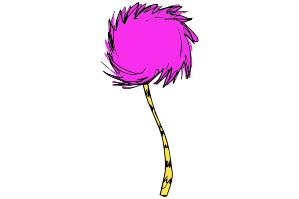 Vibrant Pink Fluff Ball with a Yellow Stem