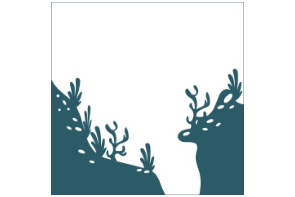 A Silhouette of a Rocky Cliff with Vegetation and a Deer Silhouette