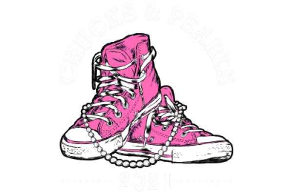 Pink Sneaker Boot with Laces and Chains, Illustrated in