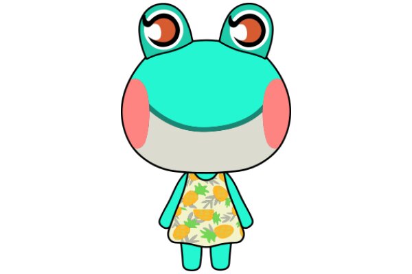 Cute Cartoon Frog with a Fruit-Printed Dress and Big Eyes