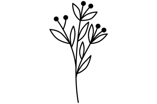 Simplistic Line Drawing of a Plant with Round Leaves