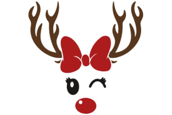 Stylized Christmas Reindeer with Red Bows and Antlers