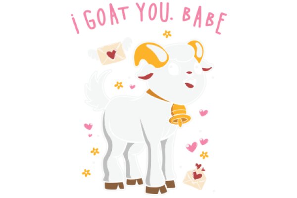 A Playful Valentine's Day Greeting from a White Goat with a Yellow Bell