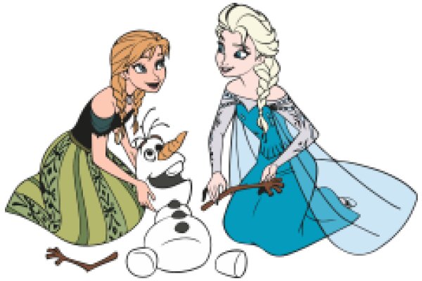 A Whimsical Encounter: Two Disney Princesses and a Snowman