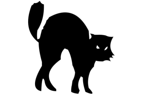 Silhouette of a Cat with a Tail, Standing on Two Legs