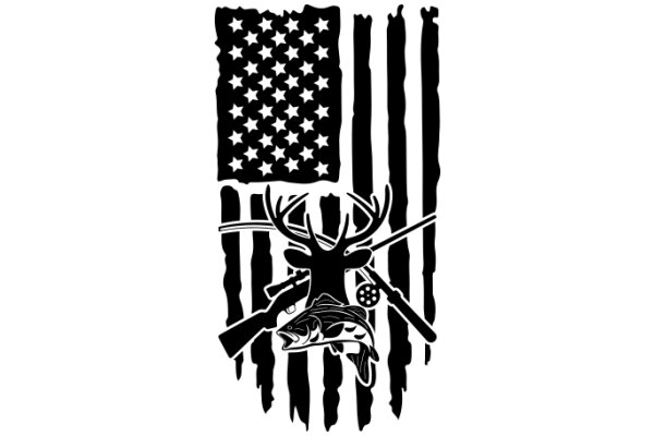 American Flag with Symbols of Hunting and Fishing